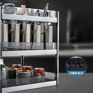 Mini panier à épices coulissant en verre pour armoire étroite, trois niveaux, en alliage d'aluminium, facile à nettoyer, organisateur de rangement de cuisine - Product Image 3