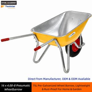 <span class=keywords><strong>Brouette</strong></span> en acier prégalvanisé 75L avec roue pneumatique 16x4.00-8 et jante en plastique, conception durable, stationnement stable à point unique - Product Image 1