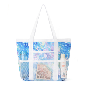 Bolsa de playa de arena de estilo vacacional, múltiples bolsillos, plegable, de gran capacidad, resistente al agua, de malla de nailon, para almacenamiento junto al mar - Product Image 5