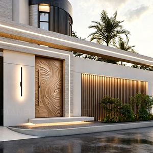 Puerta Exterior de Madera de Diseño Moderno con Tallado 3D, Puerta de Entrada Pivotante Antirrobo de Madera Sólida para Casas - Product Image 2