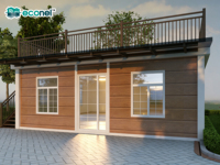 Petite maison conteneur pliable en kit avec balcon au deuxième étage pour hôtel, chambre, atelier, résistante aux tremblements de terre et au feu