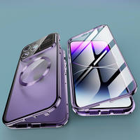 Coque de téléphone magnétique Premium 360 Protection complète du corps pour iPhone 15 16 Pro Max Ins coque en verre couverture écran de confidentialité métal Premium