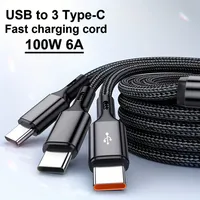 Cable de Carga Rápida USB Tipo-C 3 en 1 de 100W para Teléfono Móvil con Transferencia de Datos Rápida