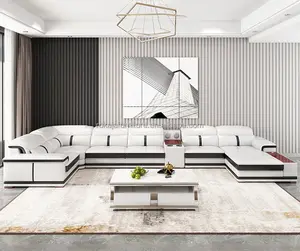 Set di divani multifunzionali in pelle di lusso a forma di U di grandi dimensioni divano divano ad angolo con altoparlanti
