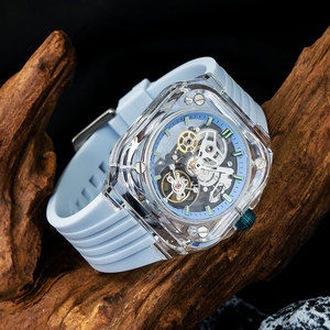 Reloj Mecánico EM1073 con Caja Transparente de PVC, Correa Azul, 21 Joyas, 28800 Bph, Marcadores Luminosos, 45mm - Product Image 2