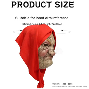怖いおばあちゃんのラテックスマスク-赤いスカーフ、ハロウィーンのコスプレ & ホラーパーティー衣装プロップとリアルなスモーキングオールドレディー - Product Image 5