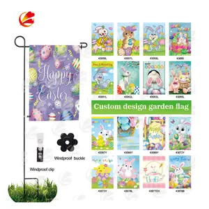 Factory Directly Cute Rabbit Flag Yard Decoration Double Sided Cotton Line Custom 12x18 Inch Happy Easter Garden Flag