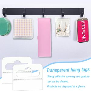 Clear Plastic Hang Tags 200 Pack Self <b>Adhesive</b> Rectangle Waterproof For Retail Store Display - Product Image 6