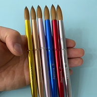 Nouvelle brosse à ongles ovale en poils de Kolinsky de luxe, bleu foncé mat, grande taille, manche en métal, stylo professionnel pour poudre acrylique de manucure