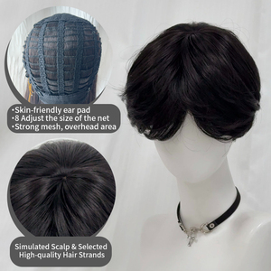 8 inch synthetische korte pruik voor heren, natuurlijk zwart met pony, rozen netkap, natuurlijk uitziend, dagelijkse pruik voor mannen, rechtstreeks van de fabriek - Product Image 4