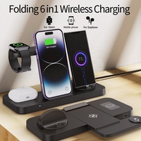 Support de chargeur sans fil pliable 3 en 1 avec charge rapide et puissance maximale de 15 W pour téléphone portable, montre intelligente, écouteurs
