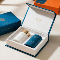 Boîte magnétique personnalisée et boîte cadeau bleue pour ensemble de soins de la peau et emballage de luxe, emballage papier transfrontalier