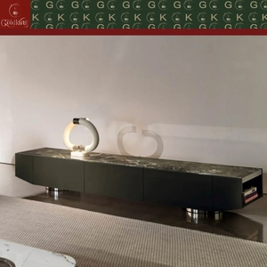 Console TV en marbre moderne et minimaliste GOLDKING pour salon, meuble brillant au design flottant, fabrication sur mesure OEM ODM CAD 3D - Product Image 2