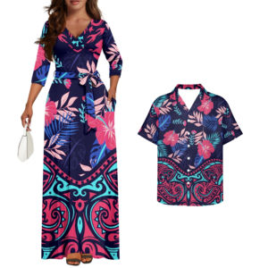 Abito Casual da donna stile hawaiano coppia di abiti coordinati con stampa tropicale polinesiana - Product Image 6