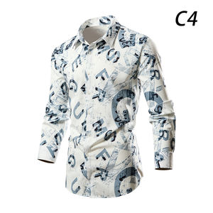 Modische Button Up Polyester Langarm Gestreiftes Bedrucktes Hemd Für Männer DF-2 - Product Image 4