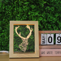 Lampe de table LED en acrylique USB avec cadre en bois, veilleuse, cadre photo, lampe de chevet