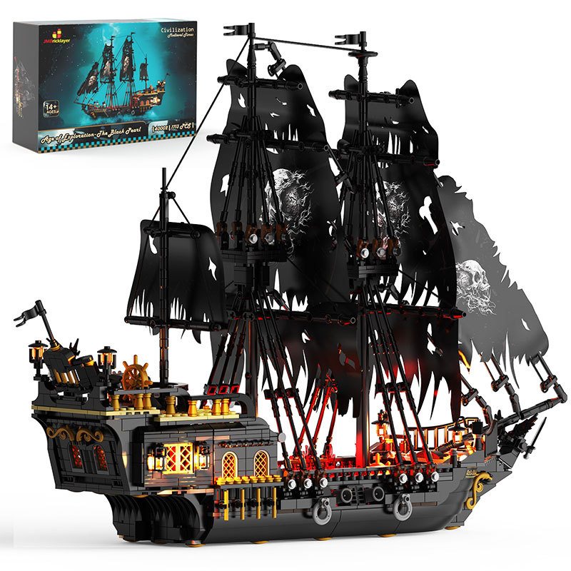 Autres jeux de construction HogoKids Bateau Pirate et Camp Jouet à construction 781 PCS Médiéval Pirate Quai avec LED lumière Cadeau enfant 6+ans