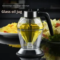 Pot à miel en verre diamant écologique, bouteille à huile, rangement de cuisine en bambou, vente en gros, stock de commerce électronique avec fonction anti-goutte