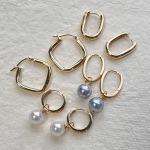 Cheap Natural South Sea 18k Solid Gold Creative Matching Hoop Pearl Earring Vintage For Women Clip On Akoya Dangle Pearl Earring