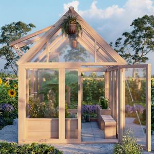 Vérins et maisons en verre Cèdre encadré Hobby Green House <span class=keywords><strong>Serre</strong></span> en bois pour l'extérieur, maison chaude de jardinage avec évent de toit - Product Image 2