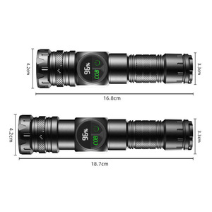 Lampe de poche LED rechargeable 1200 mAh, lumière blanche, portable, d'urgence, pour l'extérieur, avec affichage numérique, 16,8 cm, 18,7 cm - Product Image 1