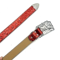 Ceinture tendance en PU avec boucle plate, extrémité en alliage métallique, style western, pour cowgirl et cowboy, ornée de cristaux, strass et paillettes, largeur 3,8 cm, brillante et personnalisable