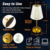 Lampe de table LED sans fil rechargeable en or de luxe moderne, abat-jour en cristal original, design simple pour l'éclairage d'ambiance à la maison ou pour un mariage