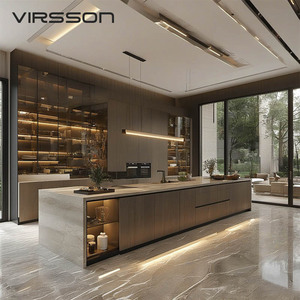 Juego de Muebles de Cocina Modernos Modulares en Forma de U, Color <span class=keywords><strong>Blanco</strong></span>, con Encimera de Mármol y Fregadero, Isla de Cocina para Uso en Centros Comerciales - Product Image 1