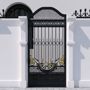 KHP Traditional Rustic Wrought Iron Exterior Entry Gate Anti-Theft Feature Manual <b>Swing</b> Style Finished Surface for Garden Use - Product Image 1
