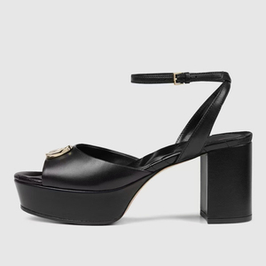 Chunky High Heels Metal Ornament Shoes Open Square Toe Sandals Women Dress Summer Ankle Buckles <b>Pumps</b> - Product Image 6