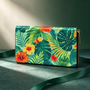 New Arrival Hawaiian Monstera Print Custom Women’s <b>Leather</b> <b>Wallet</b> Water Resistant Ladies Clutch Purse <b>Passport</b> Holder - Product Image 1