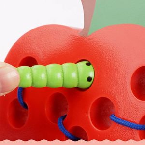 Juguete de <span class=keywords><strong>madera</strong></span> Montessori de fábrica para niños, juego de enhebrado, <span class=keywords><strong>gusano</strong></span> de insectos, comer fruta, manzana, pera, rompecabezas educativo de <span class=keywords><strong>madera</strong></span>, juguetes - Product Image 3