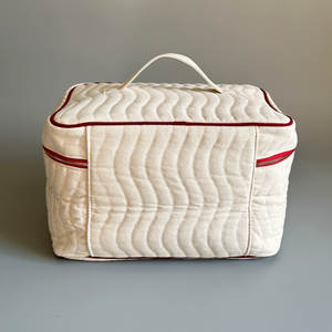 Sac de maquillage de grande capacité, grande taille, beige, en coton, sac de beauté, matériau épaissi, sac à fermeture éclair multifonctionnel - Product Image 6