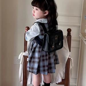 Girls Plaid Dress Long Sleeve School Style Princess Spring Autumn With Tie And Backpack For Toddler Kids - Product Image 2