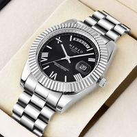 Montre classique de luxe en or avec cadran à chiffres romains 5ATM, 40 mm, acier inoxydable, étanche