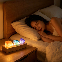 Lampe en pierre brute de fluorite naturelle et de quartz fraise sur base en bois pour la lithothérapie (vente en gros)