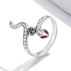 Nuovo stile Vintage 925 argento Sterling <span class=keywords><strong>serpente</strong></span> e pietra preziosa rosa <span class=keywords><strong>anello</strong></span> in argento Fine rodio placcato S925 gioielli in argento <span class=keywords><strong>con</strong></span> cornice - Product Image 2