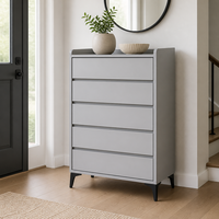 Commode à 5 tiroirs en MDF avec pieds en métal noir, armoire de rangement minimaliste sans poignées pour chambre à coucher, salon