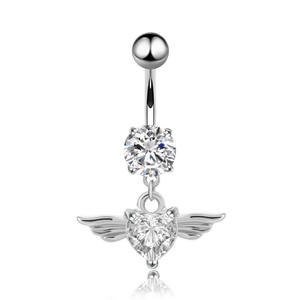 แหวนสะดือคริสตัล CZ สแตนเลส14กรัมเครื่องประดับสำหรับผู้หญิงที่มีปีกนางฟ้าห้อยห่วงกระดุมหน้าท้อง - Product Image 2
