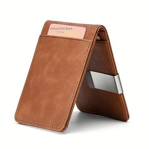 Men Id Card Holder Bifold Pocket <b>Wallet</b> With <b>Metal</b> Short Pu Leather Cash Money Clip for Daily Business Use - Product Image 1