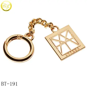 High polished luggage plate supplier customized square logo hollow accessory gold keyrings for bags