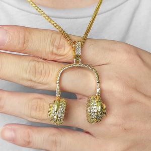 VANFI Vente en gros Pendentif casque <span class=keywords><strong>circumaural</strong></span> en zircon glacé bijoux hip hop personnalisés plaqué or - Product Image 5