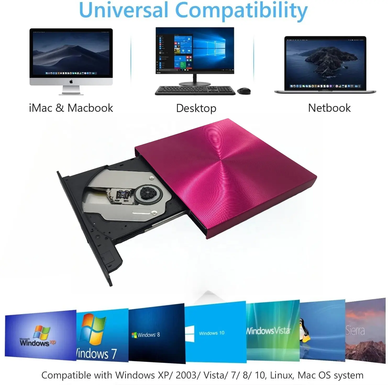 Pemutar Blu-ray, pemutar aluminium paduan blu-ray USB 3.0 Pembaca Film 3D 4K Blu-ray untuk laptop