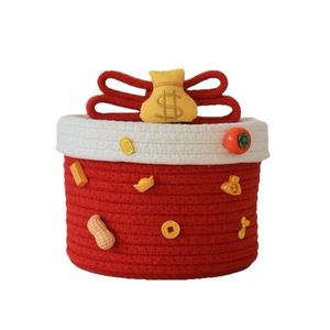 Festive Storage Baskets Round Cotton Rope Woven With Lids Desktop Organizer For Bedroom Office Jewelry Box - Product Image 5