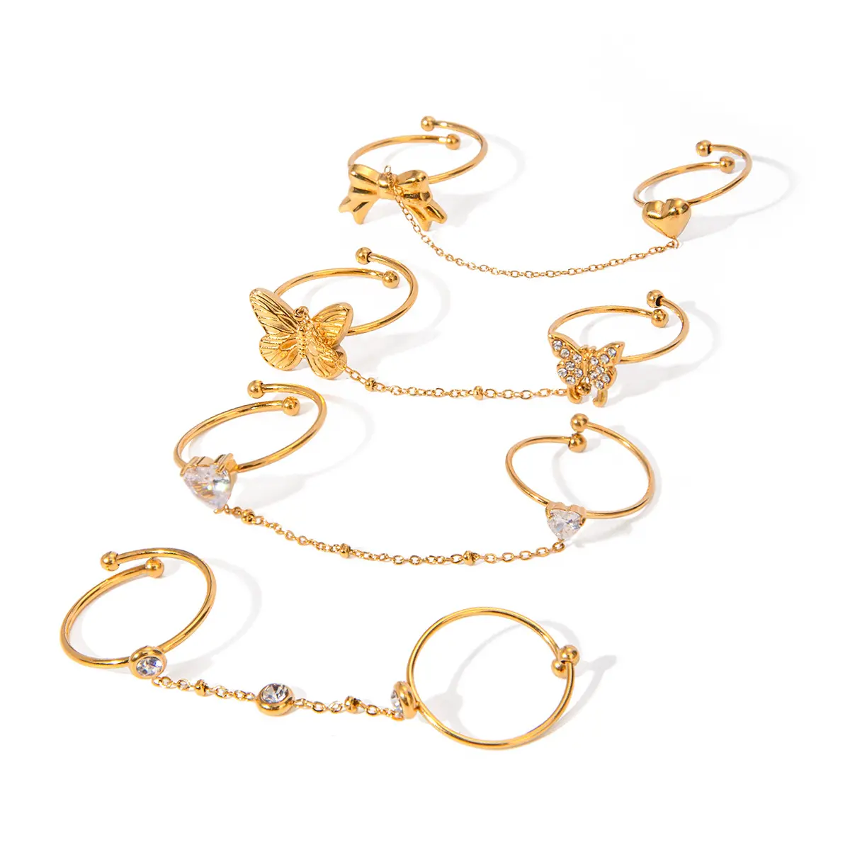18 Karat vergoldeter Edelstahl Herz bogen Ketten ring verstellbar Beliebte Zirkonia Custom Fine Jewelry