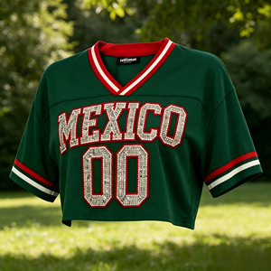 Camiseta de Fútbol para Mujer con Pedrería Personalizada al por Mayor (ODM), Nombre del País y Número Gráficos Personalizados, Malla de Alta Calidad, Talla Grande - Product Image 6