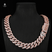 Collier Miami pour homme en argent sterling 925, chaîne cubaine 14 mm, plaqué or rose, serti de pierres, style hip-hop, avec fermoir personnalisé, tendance
