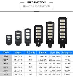 Haute qualité Ip67 extérieur étanche 50w 100w 150w 200w tout en un réverbère LED solaire intégré - Product Image 2