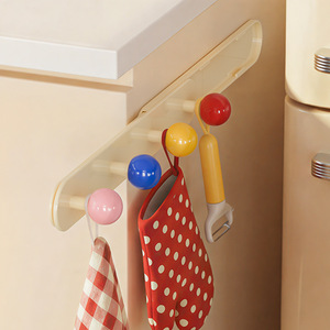 Retractable Kitchen Hooks Cream White 3 Hooks TPE Material Wall Mounted For Cabinet <b>Door</b> Bathroom Living Room Bedroom Office - Product Image 2
