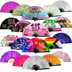 13 Inch Folding Engraved Hand Fans Led Custom Rave Printed Loud Clack Fan Bamboo Crafts